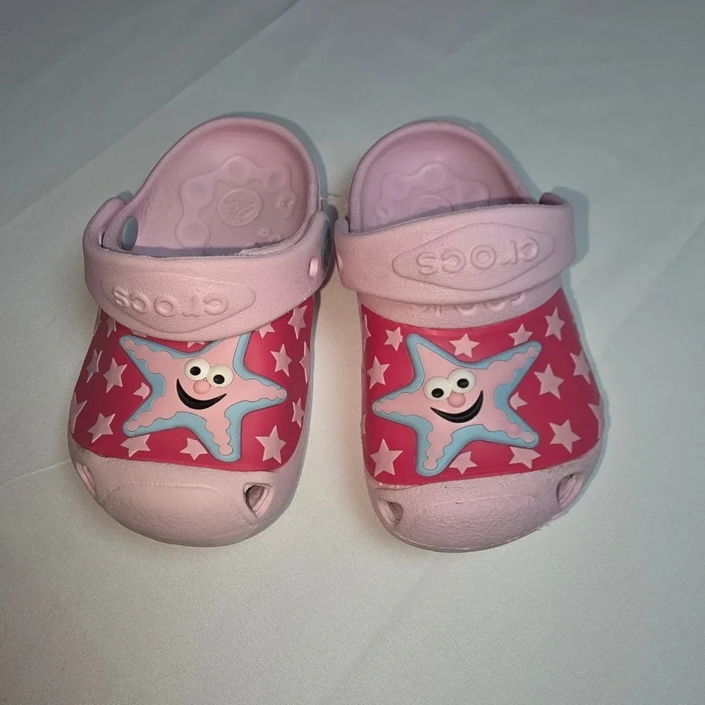 Kids Crocs Pink Starfish Star Clog Sandals Size 4 5 Toddler Beach Shoes‎